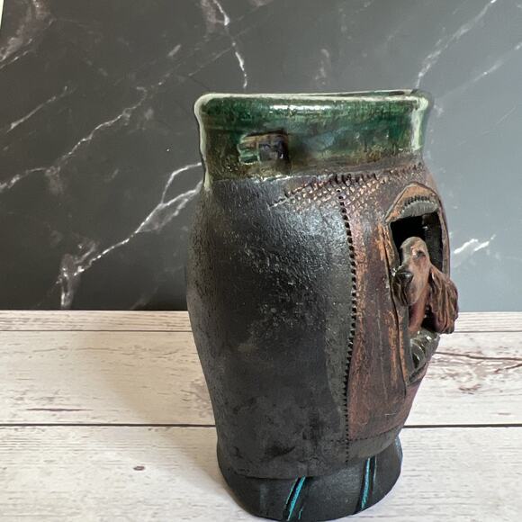 Kathy Erickson Raku Ceramic Vase – Irish Setter Dog – Custom Art Studio Pottery - Picture 2 of 7